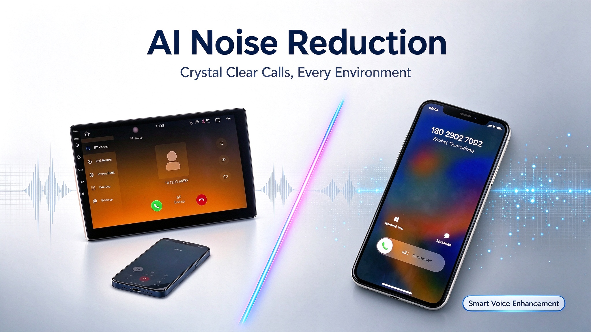 WITSON Android Car Navigation screen displaying AI Bluetooth noise reduction call test interface